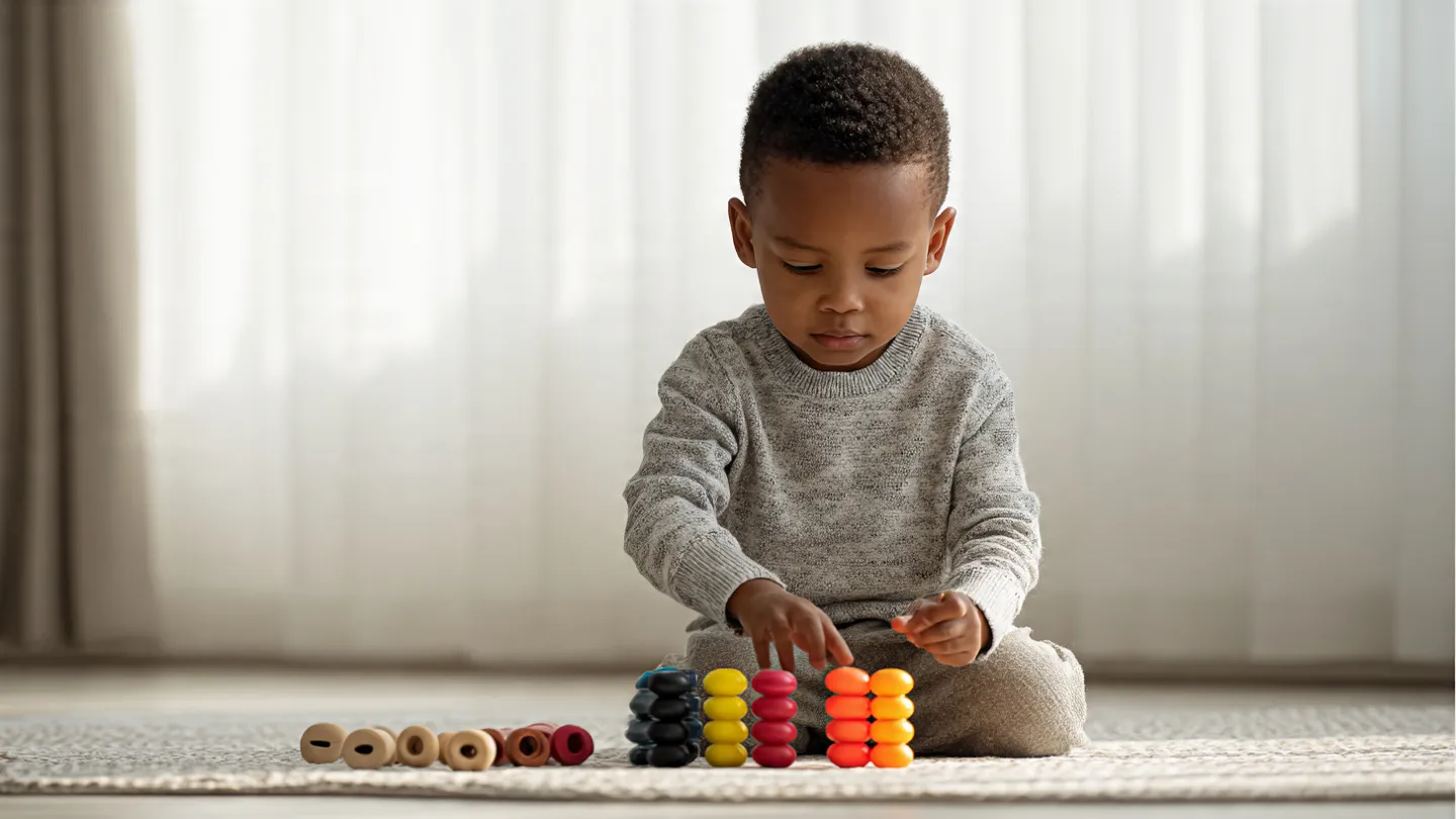 Enfant jouant avec un jouet éducatif Montessori pour développer la motricité fine