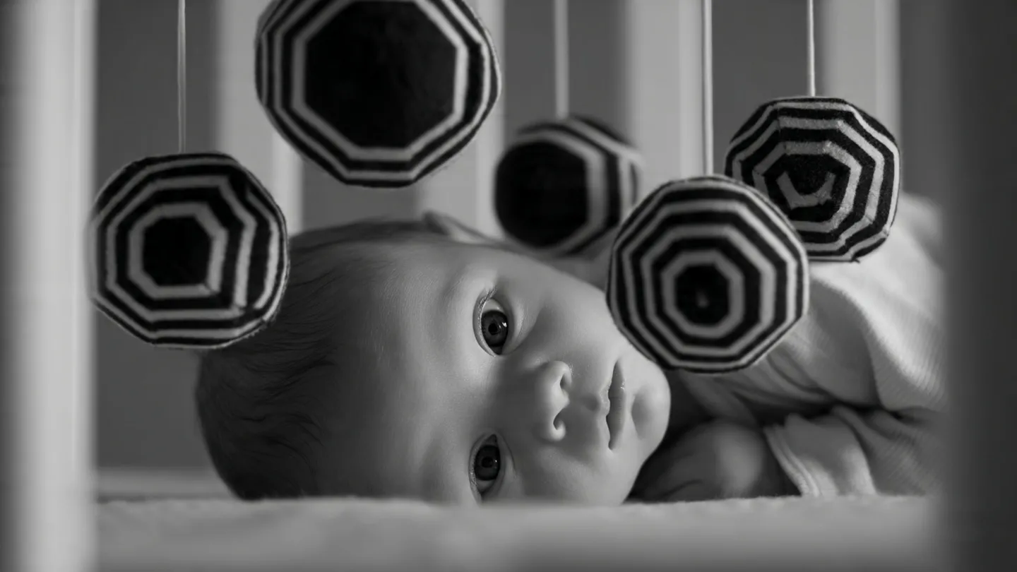 Bébé regardant un mobile contrasté