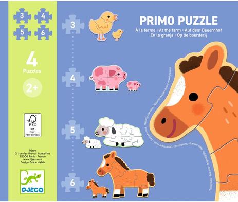 Puzzles Primo À la ferme Djeco, 3 à 6 pièces