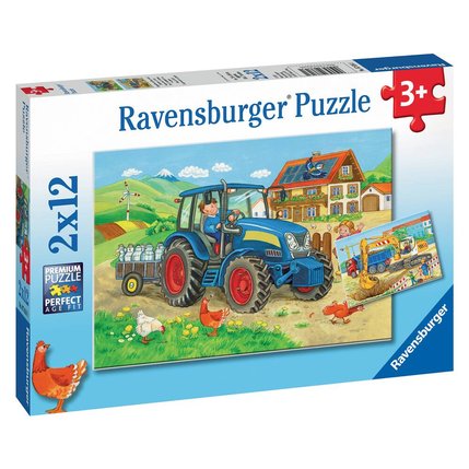 Puzzles 2 x 12 pièces Chantier et Ferme Ravensburger