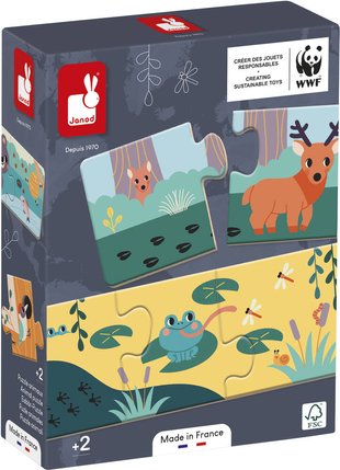 Puzzles Animaux et Empreintes Janod, 10 trios
