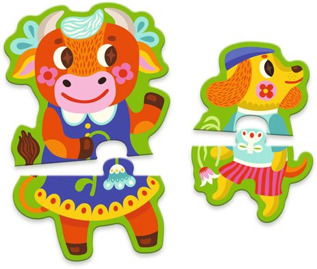 8 puzzles 2 pièces Grands et Petits Djeco