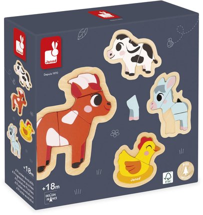 4 puzzles évolutifs Ferme en bois Janod