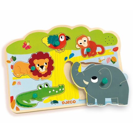 Puzzle bois à boutons musical Baobab Djeco, 5 pièces
