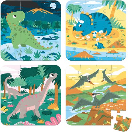 4 puzzles évolutifs Dinosaures Janod