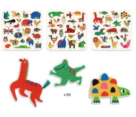 60 gommettes en feutrine Djeco Des Animaux Partout